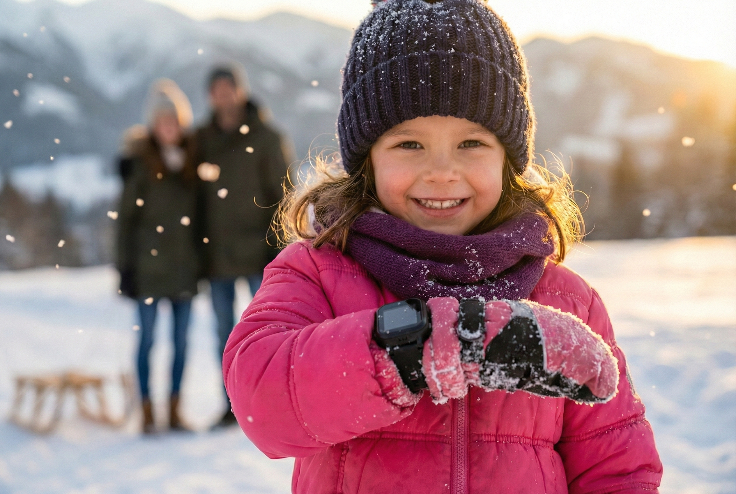 Zwart GPS horloge kind in de sneeuw