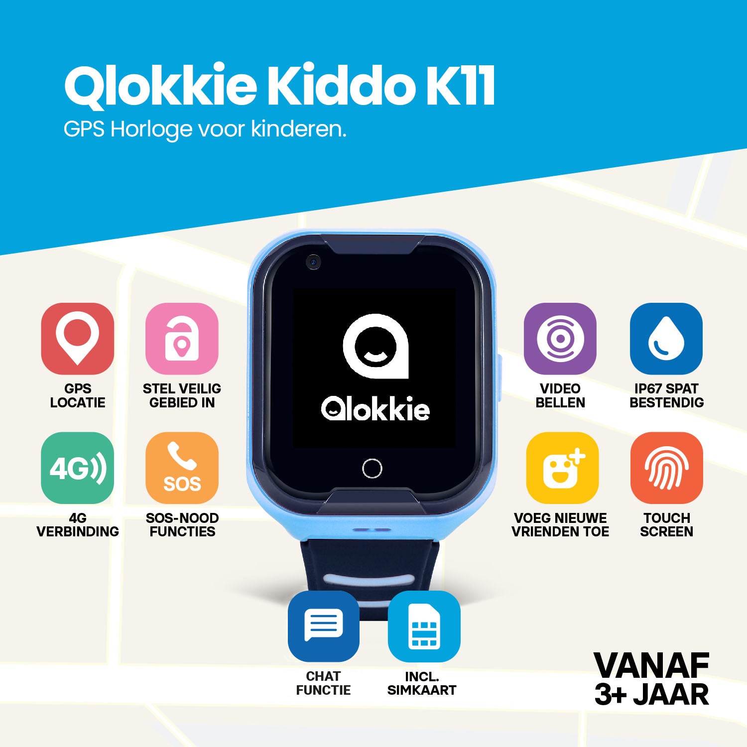 Qlokkie GPS Watch Child - Kiddo 11 - Blue