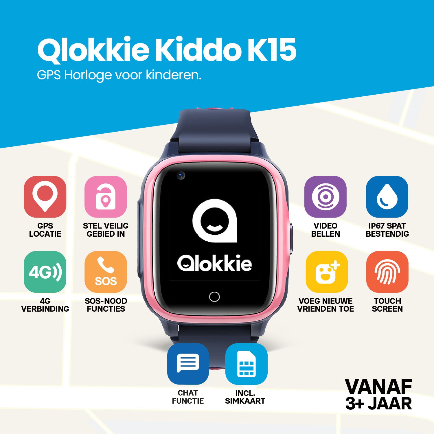 Qlokkie GPS Watch Child - Kiddo 15 - Pink