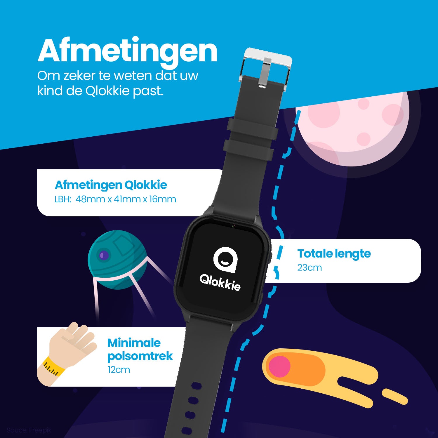 Qlokkie GPS Horloge Kind - Kiddo 23 - Whatsapp - Zwart