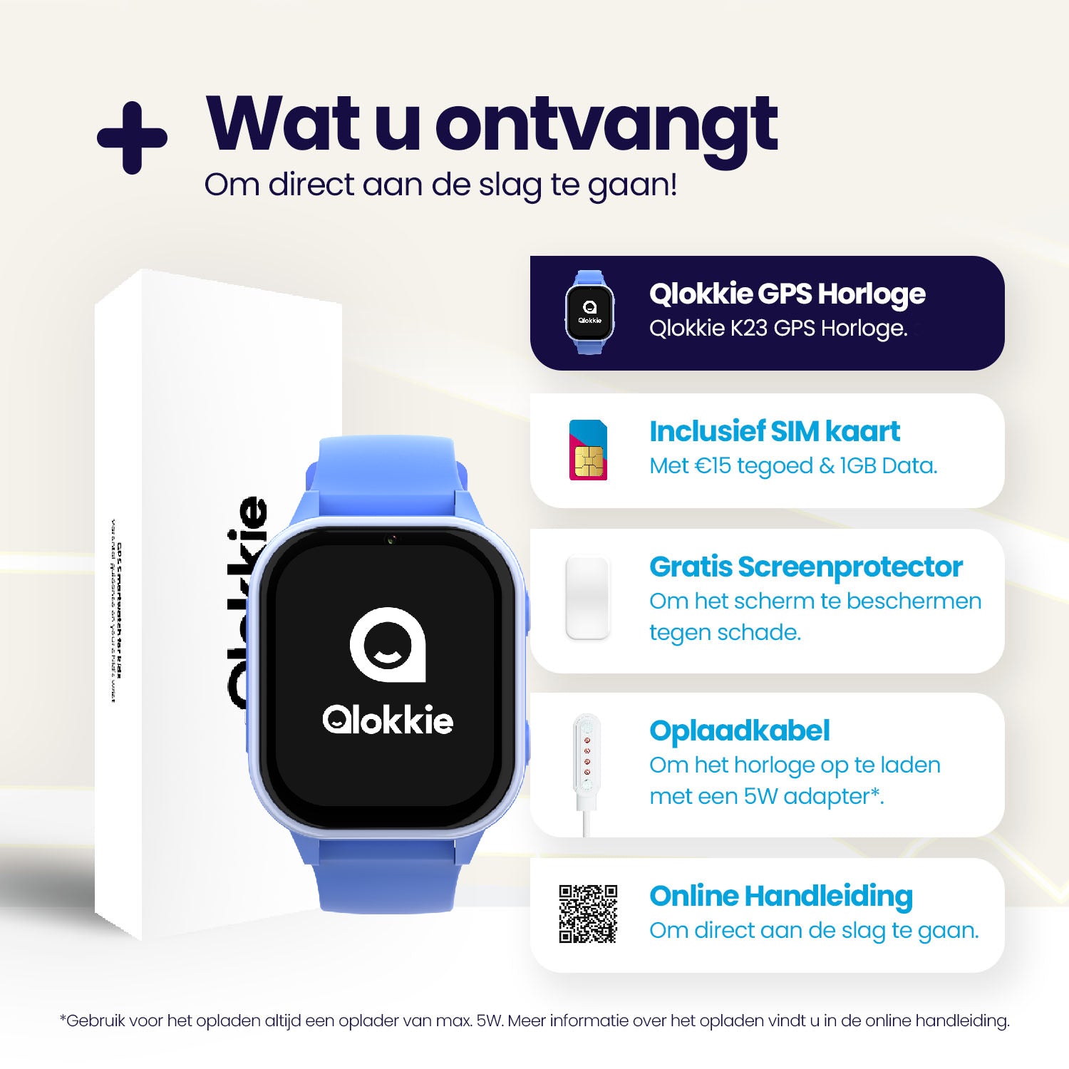 Qlokkie GPS Horloge Kind - Kiddo 23 - Whatsapp - Blauw