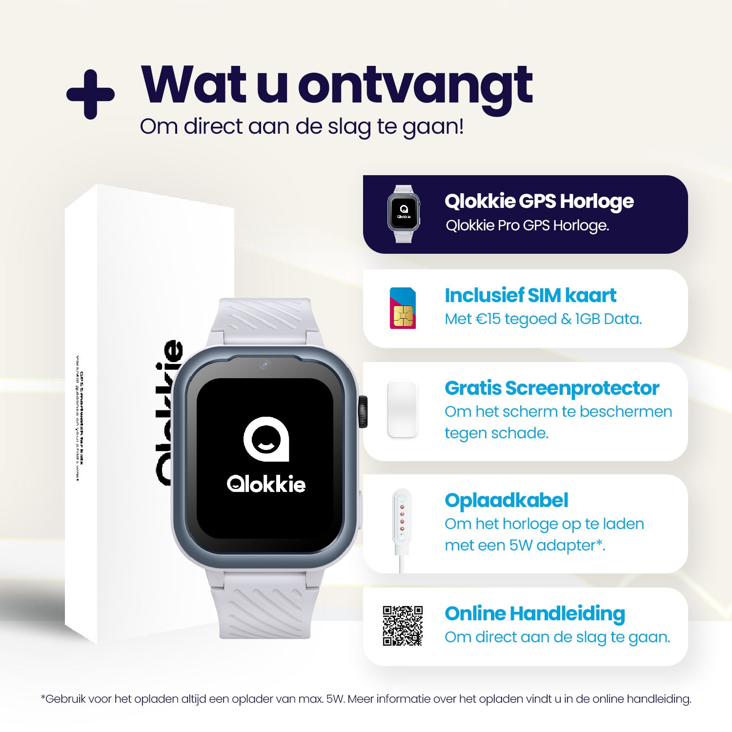 Qlokkie GPS Horloge Kind - Kiddo Pro - Whatsapp - Grijs
