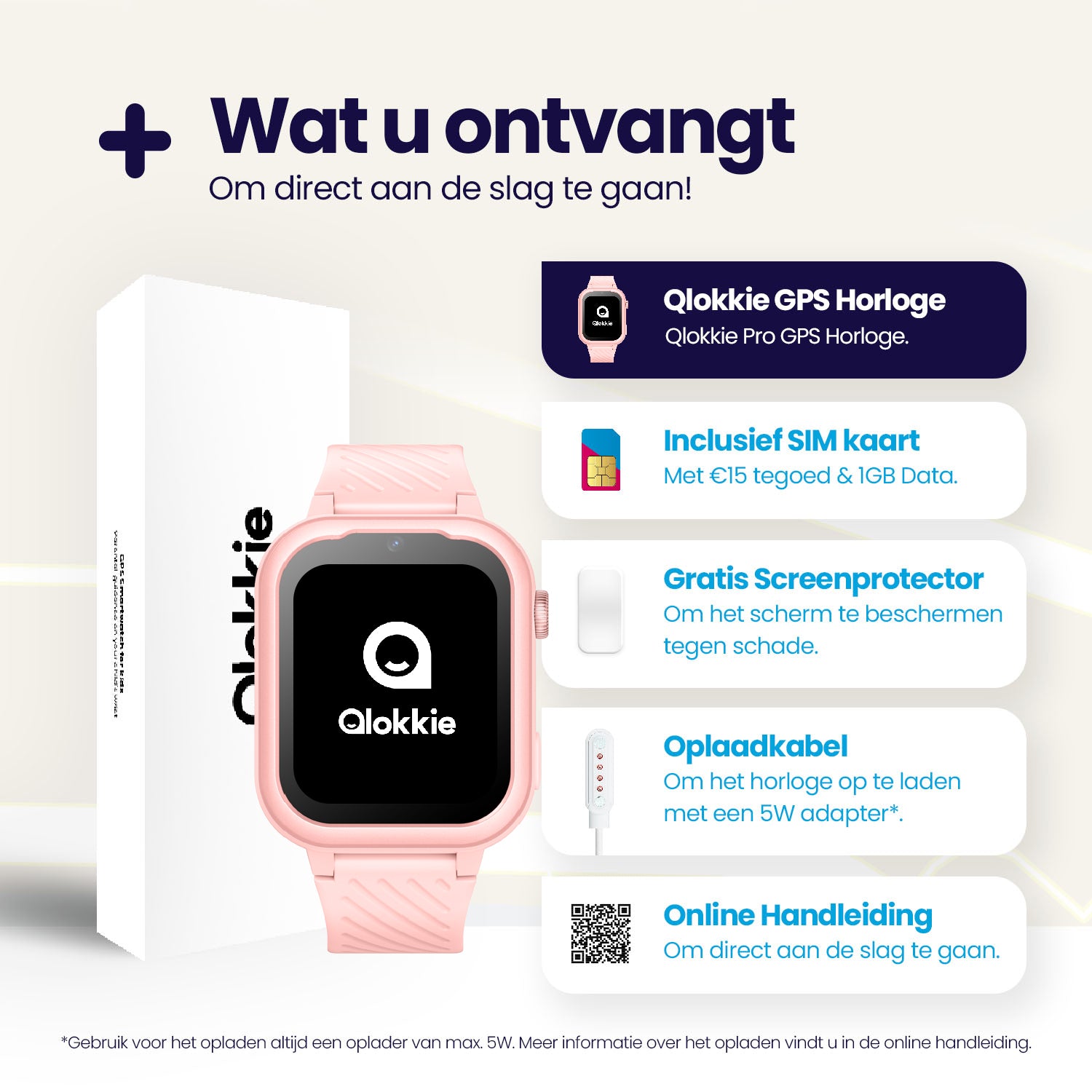 Qlokkie GPS Horloge Kind - Kiddo Pro - Whatsapp - Roze