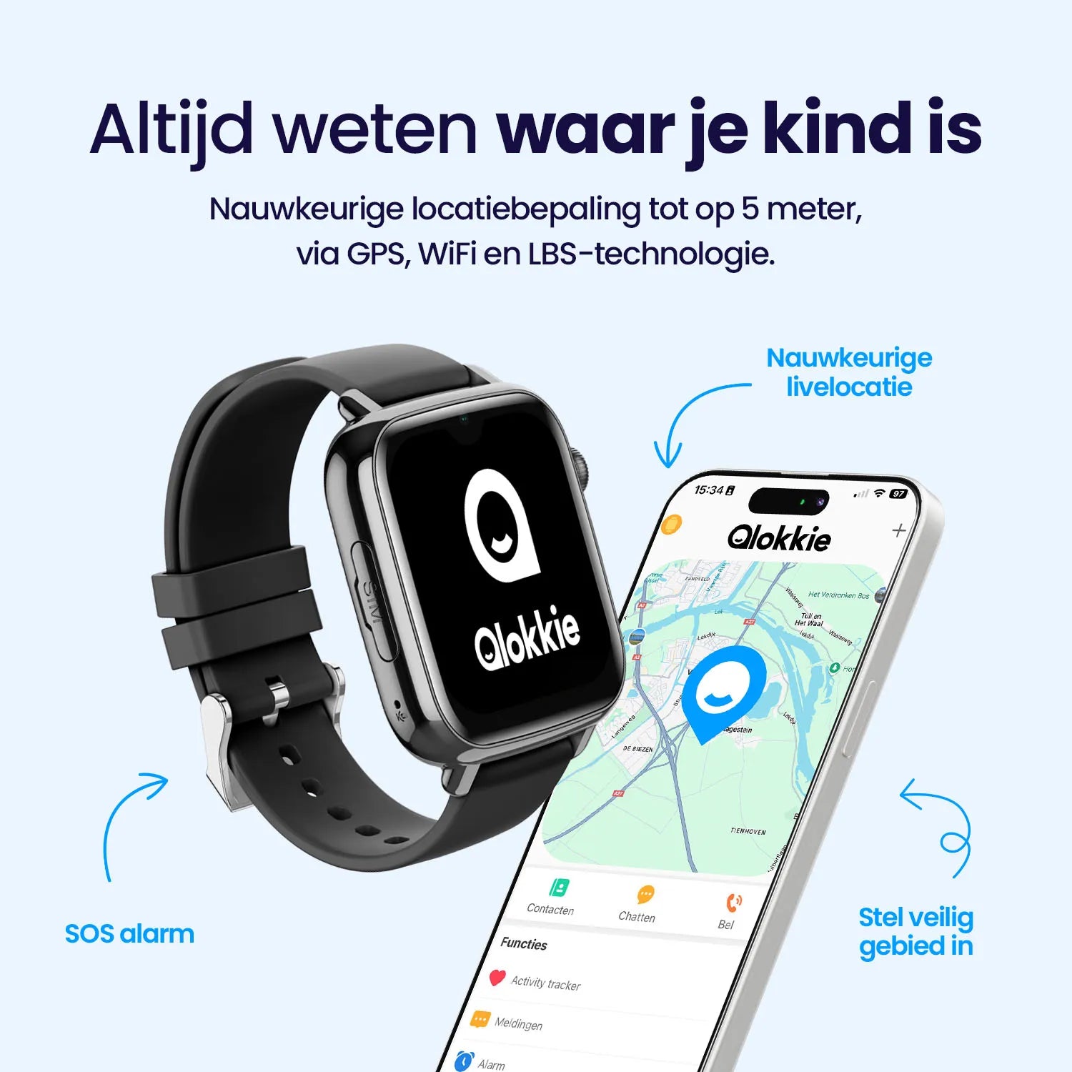 Kiddo Explore – GPS Kinderhorloge met Whatsapp – Zwart