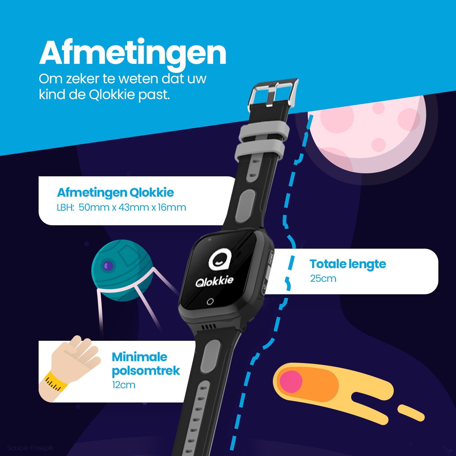 Qlokkie GPS Horloge Kind - Kiddo GO - Zwart