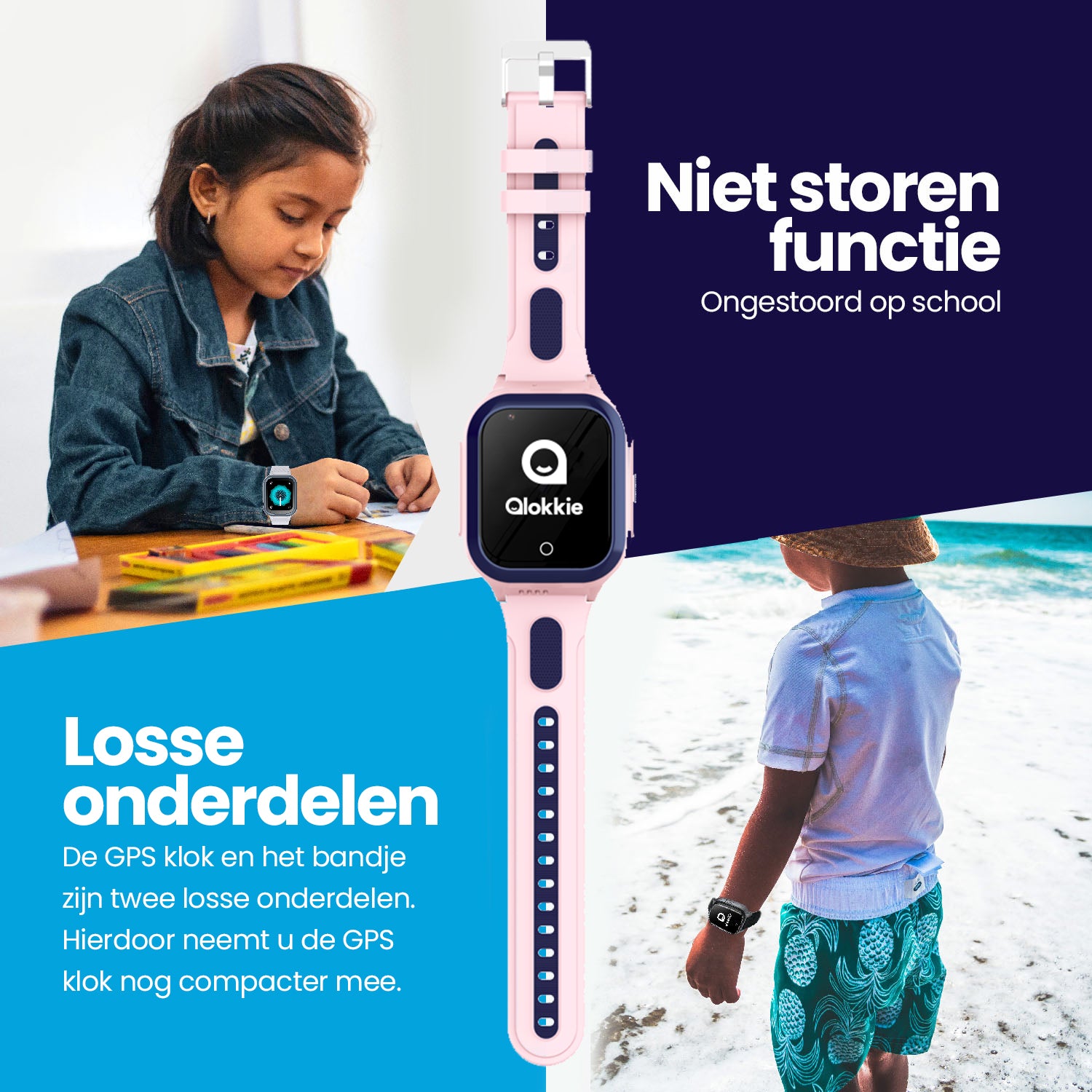 Qlokkie GPS Horloge Kind - Kiddo GO - Blauw