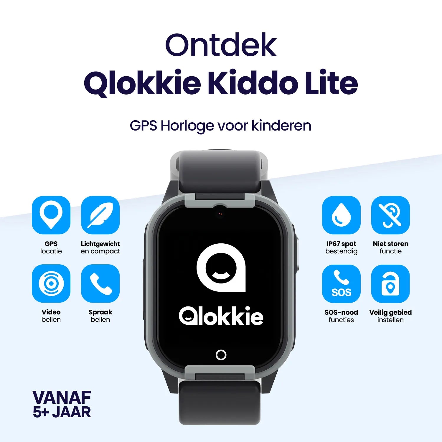 Qlokkie GPS Horloge Kind - Kiddo Lite - Zwart