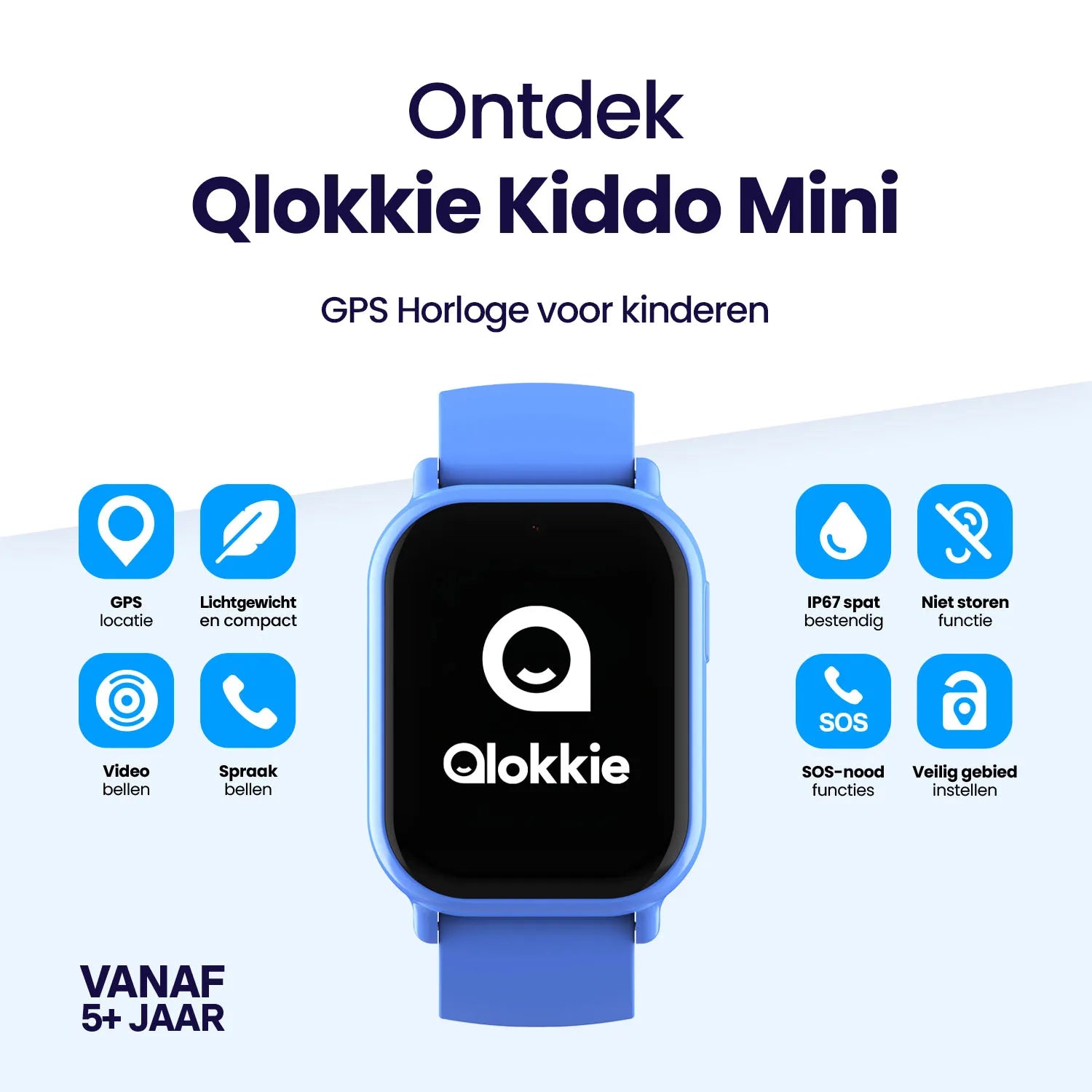 Qlokkie Kiddo Mini – Compact GPS Horloge voor Kinderen – Blauw