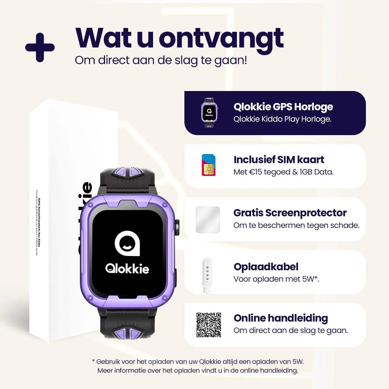 Qlokkie GPS Horloge Kind - Kiddo Play - Whatsapp - Paars