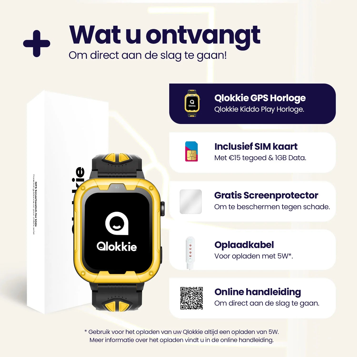 Qlokkie GPS Horloge Kind - Kiddo Play - Whatsapp - Geel