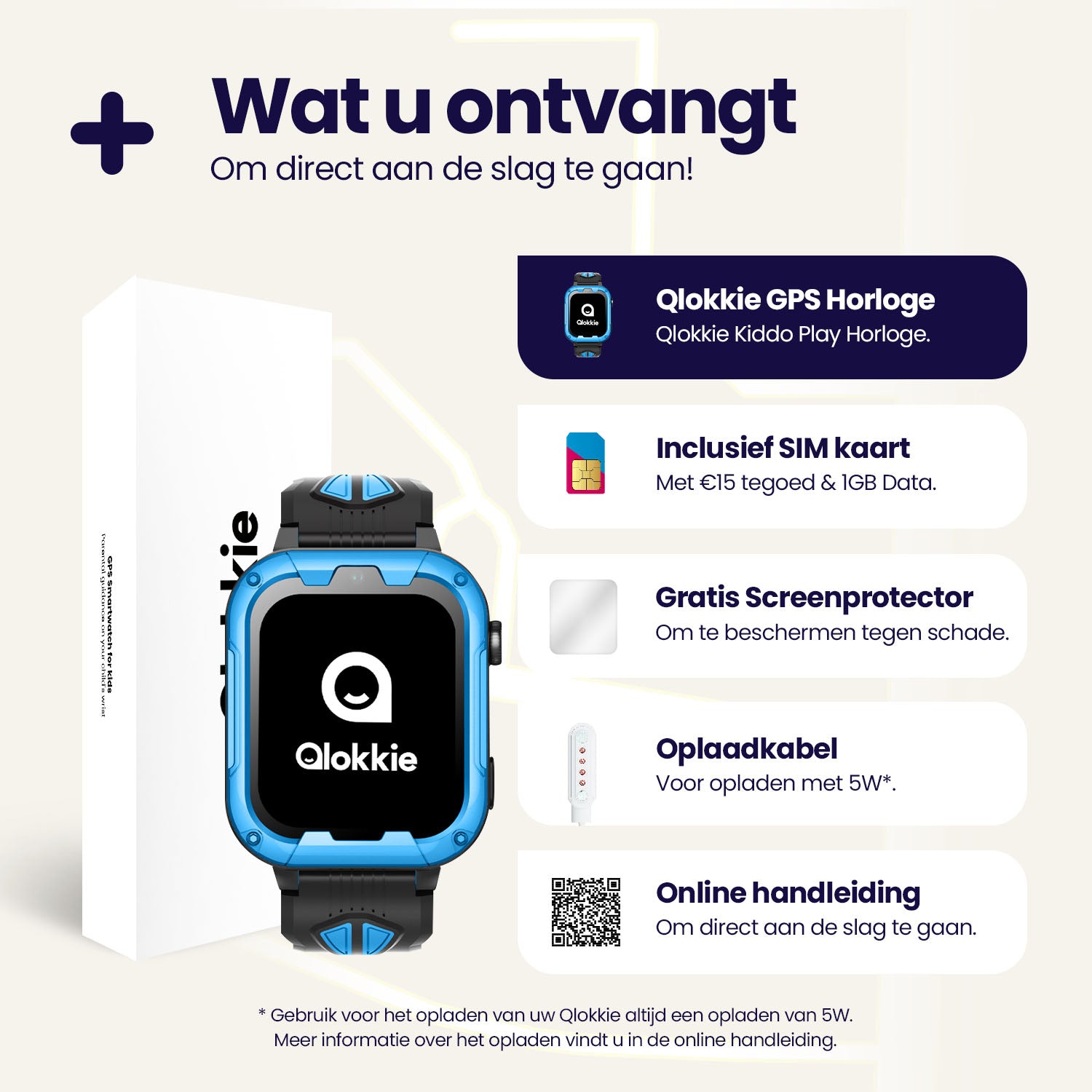 Qlokkie GPS Horloge Kind - Kiddo Play - Whatsapp - Blauw