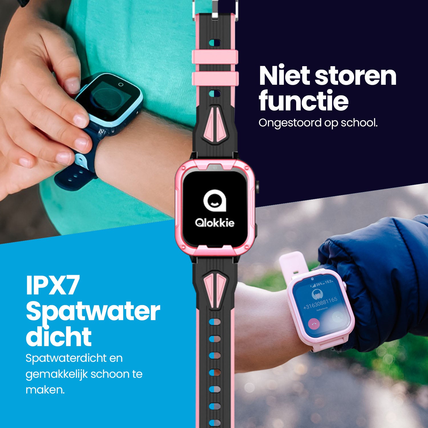 Qlokkie GPS Horloge Kind - Kiddo Play - Whatsapp - Zwart