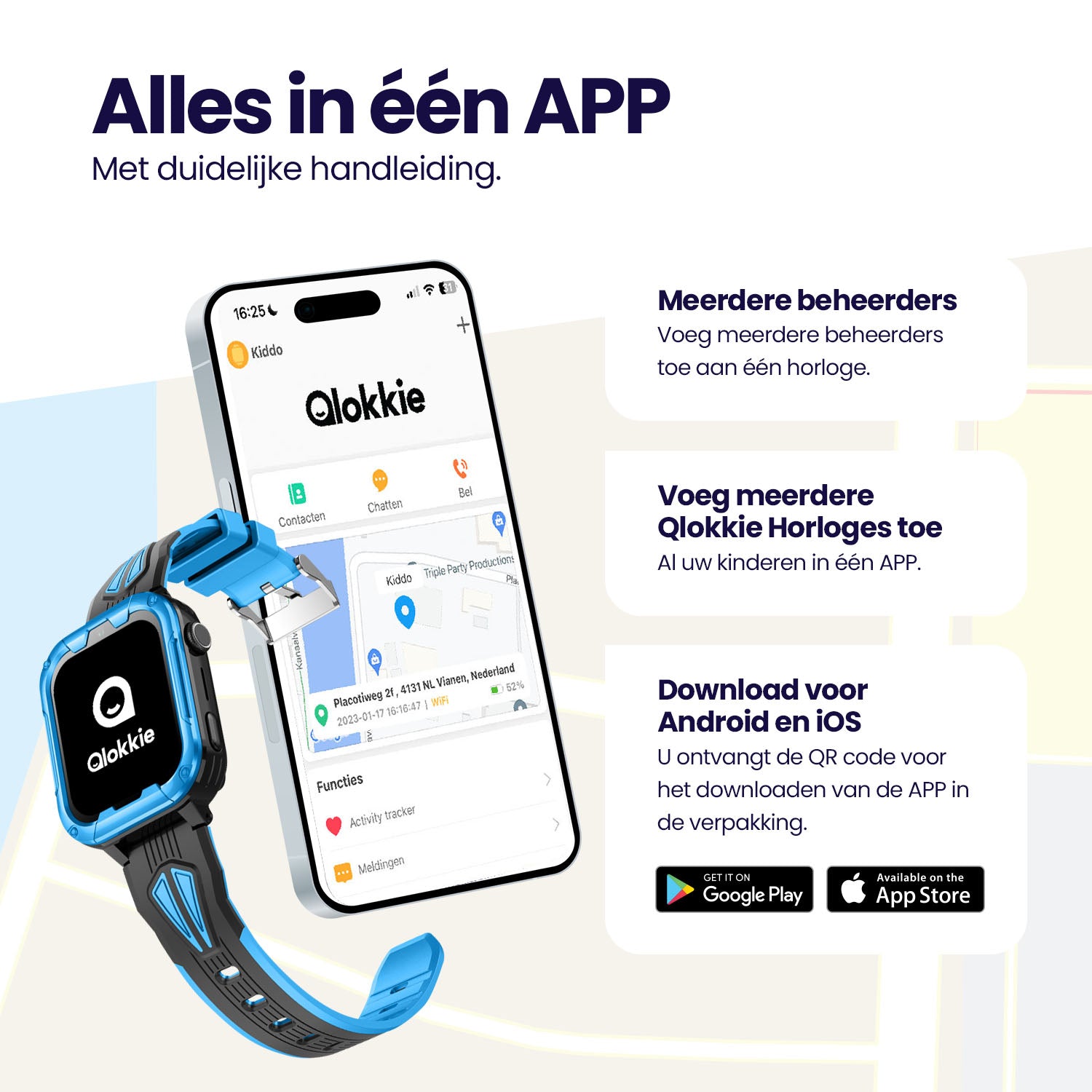 Qlokkie GPS Horloge Kind - Kiddo Play - Whatsapp - Roze