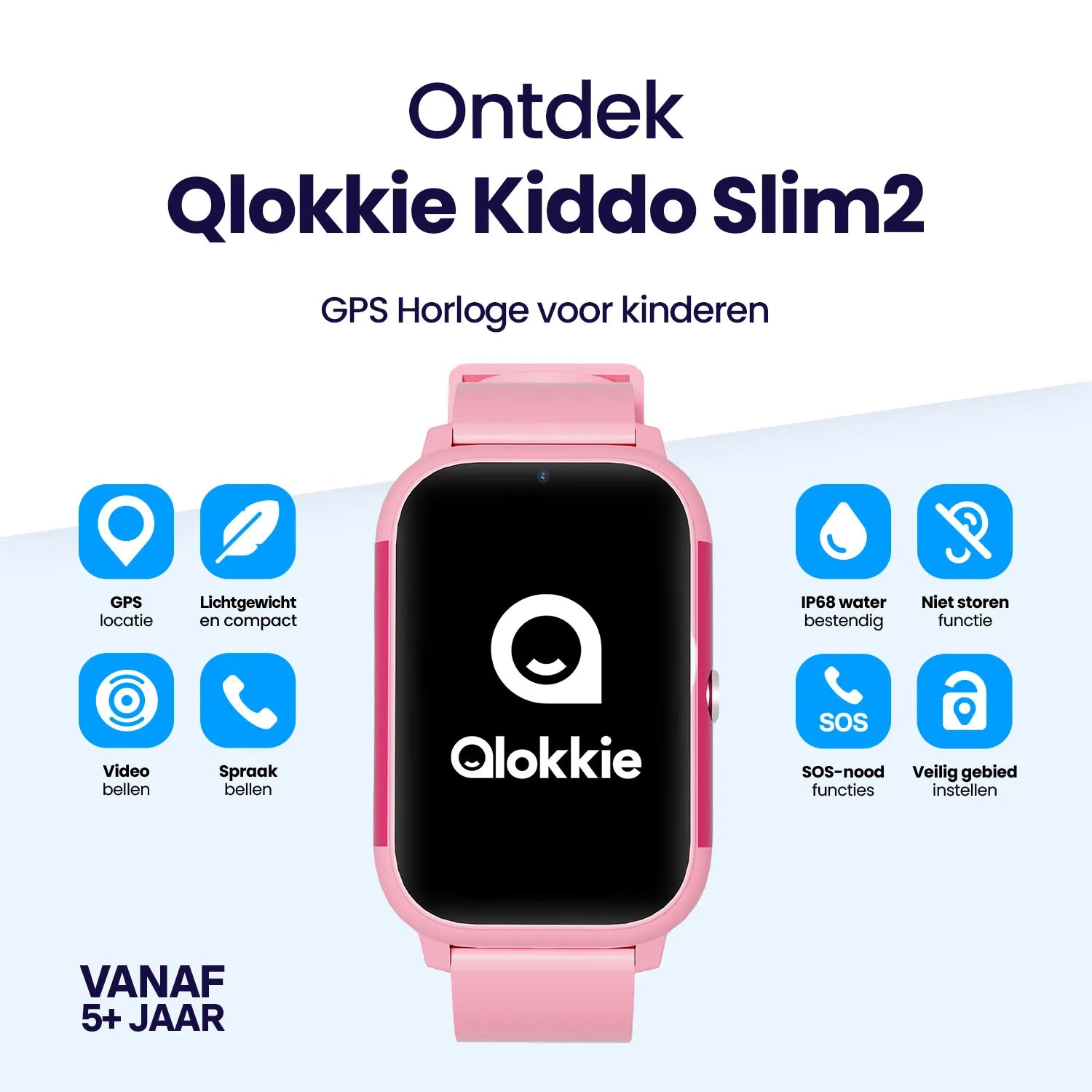 Qlokkie GPS Horloge Kind - Kiddo Slim Pro - Roze
