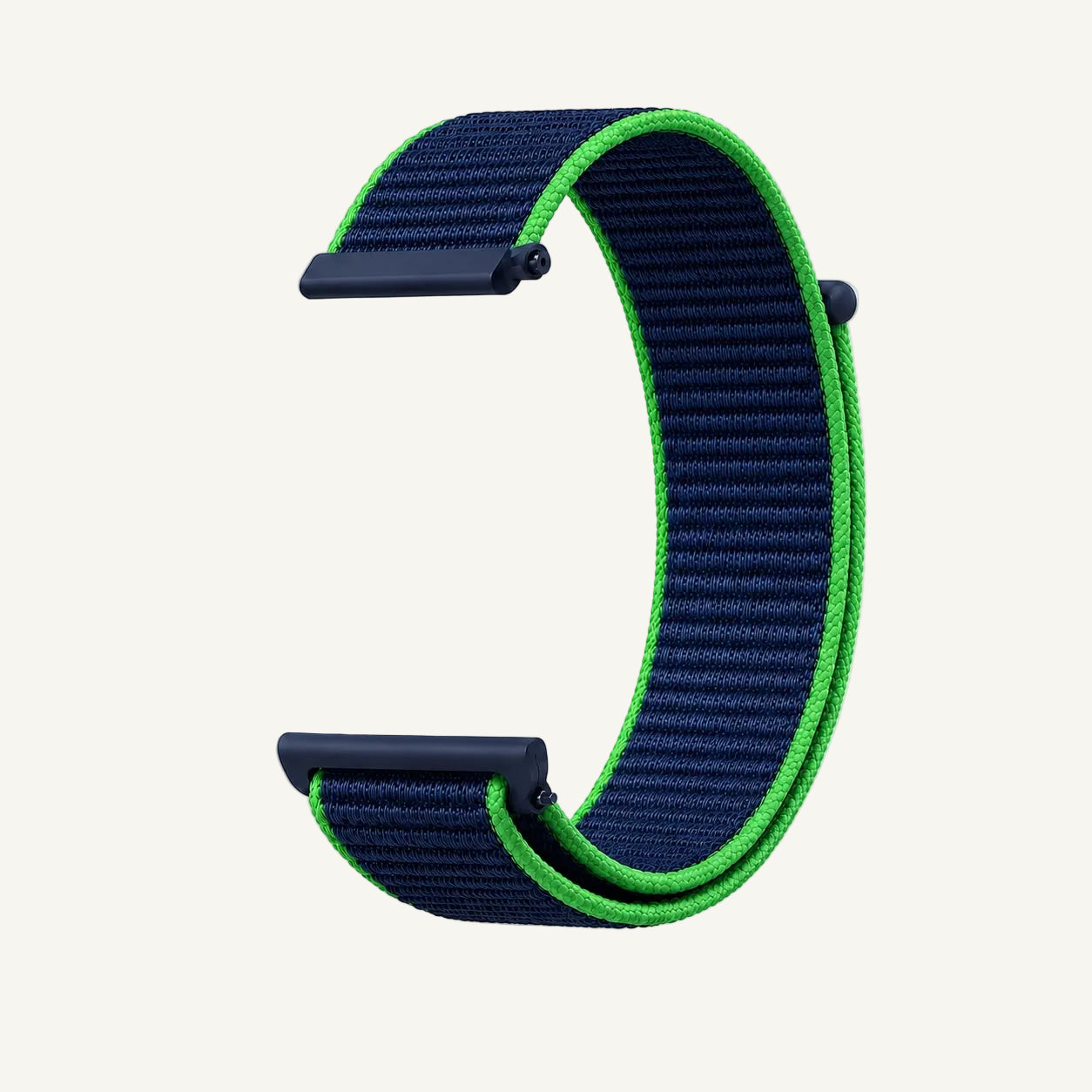 Horlogeband Klittenband- 20MM - Marineblauw - Neongroen