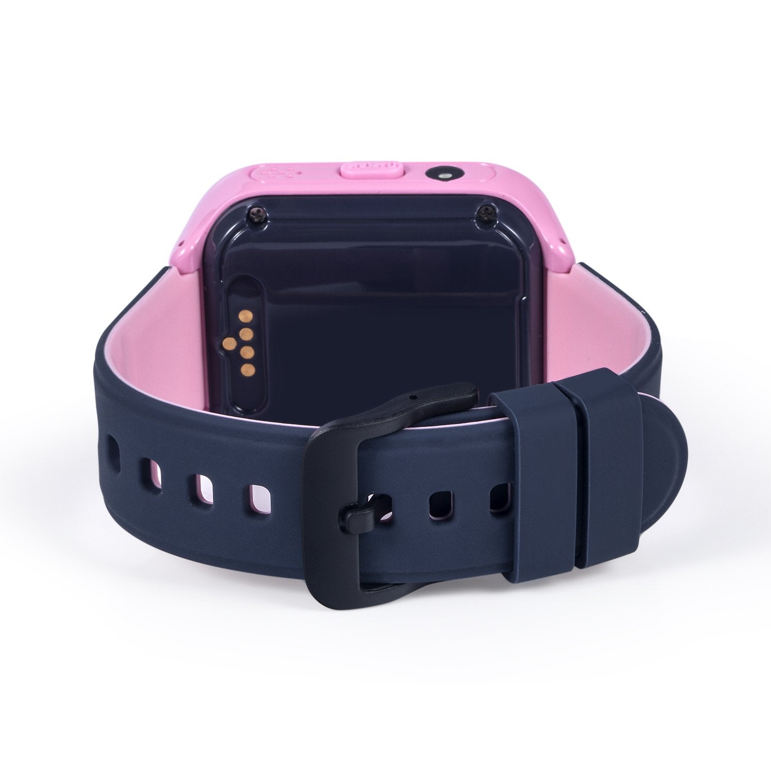 Roze Qlokkie Kiddo 11 horloge, achteraanzicht met zichtbare horlogeband en sluiting, ideaal als kinderhorloge.