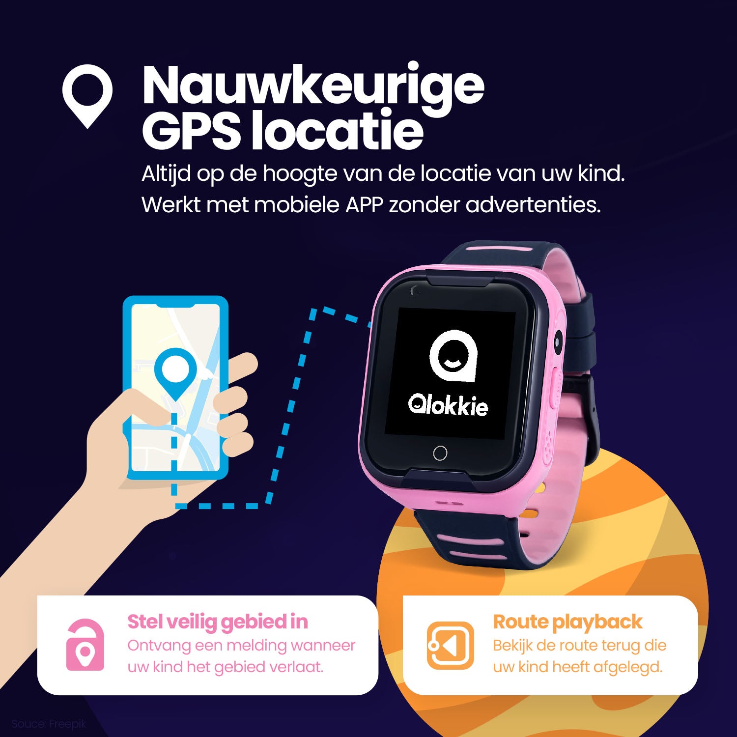 Qlokkie GPS Horloge Kind - Kiddo 11 - Zwart