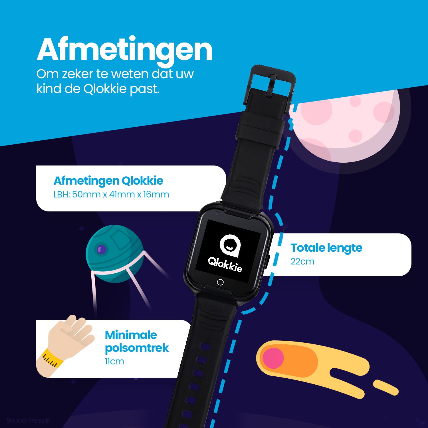 Qlokkie GPS Horloge Kind - Kiddo 11 - Zwart