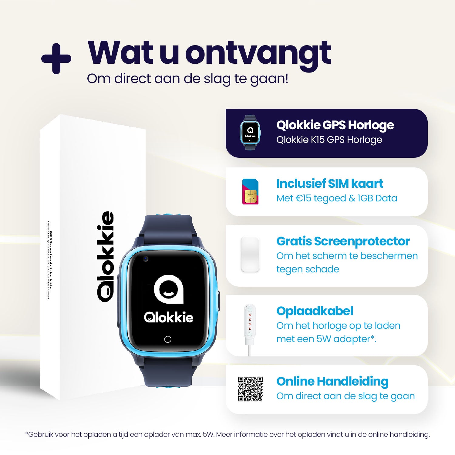 Qlokkie GPS Horloge Kind - Kiddo 15 - Blauw