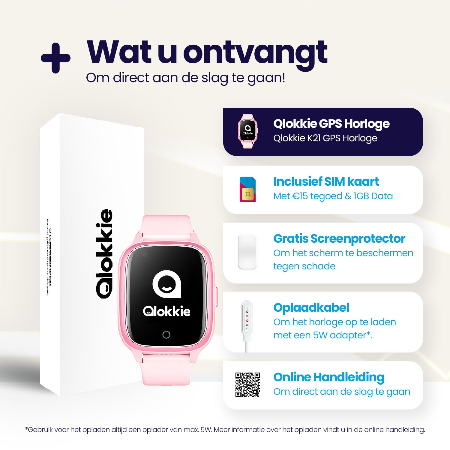 Qlokkie GPS Horloge Kind - Kiddo 21 - Roze