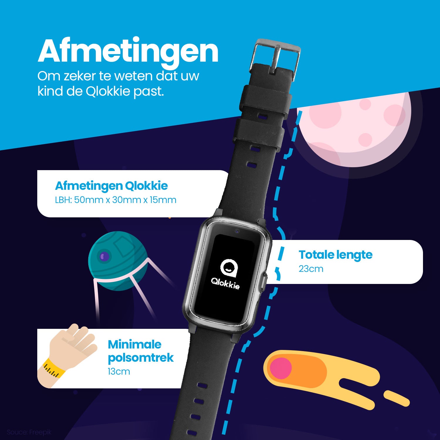 Qlokkie GPS Horloge Kind - Kiddo Slim - Blauw