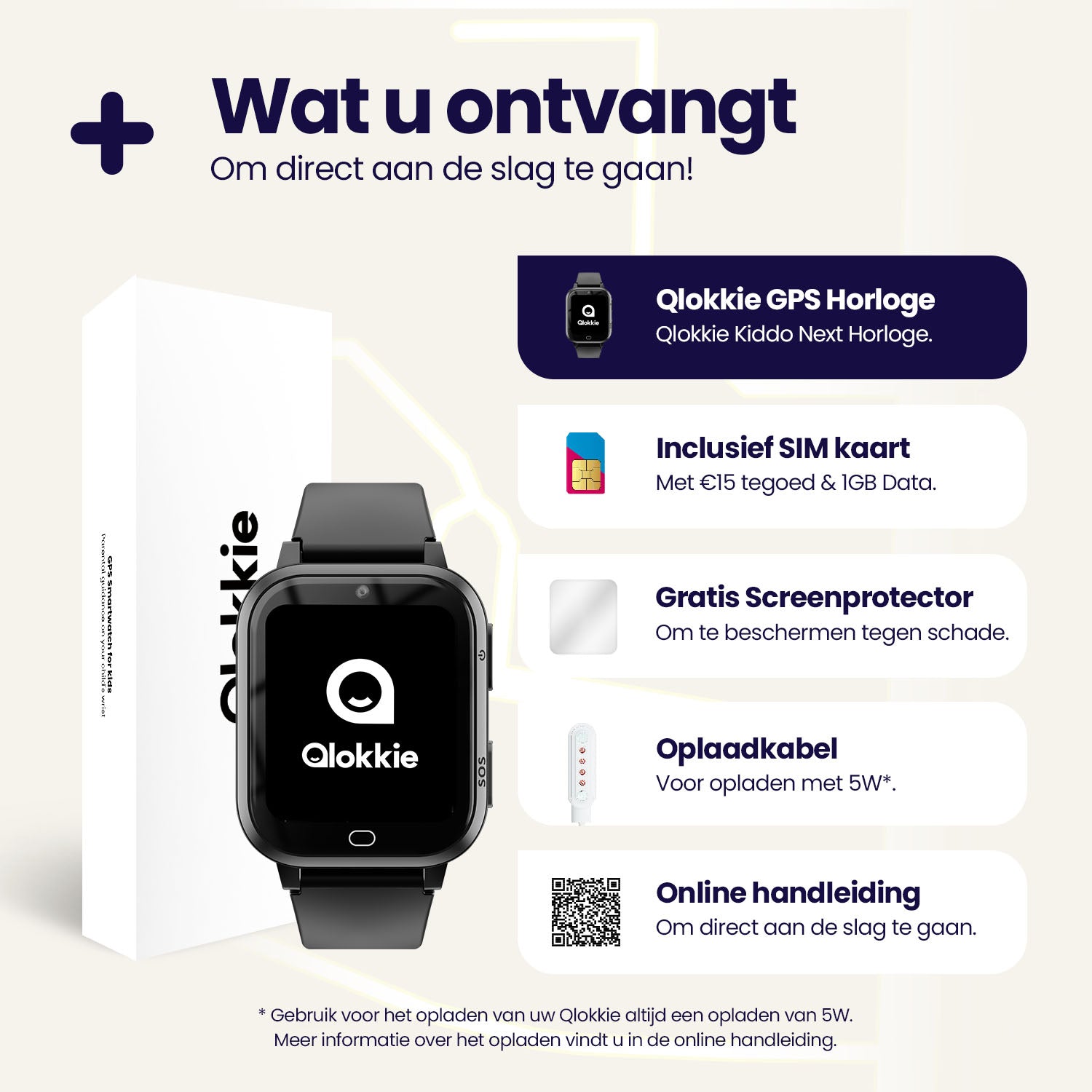 Qlokkie GPS Horloge Kind - Kiddo Next - Whatsapp - Zwart