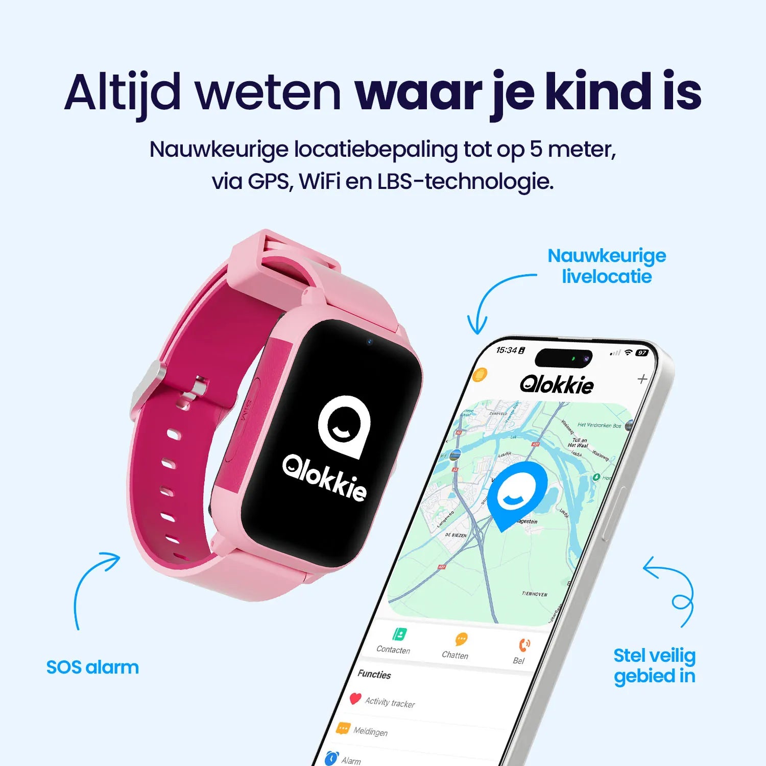 Qlokkie GPS Horloge Kind - Kiddo Slim Pro - Roze